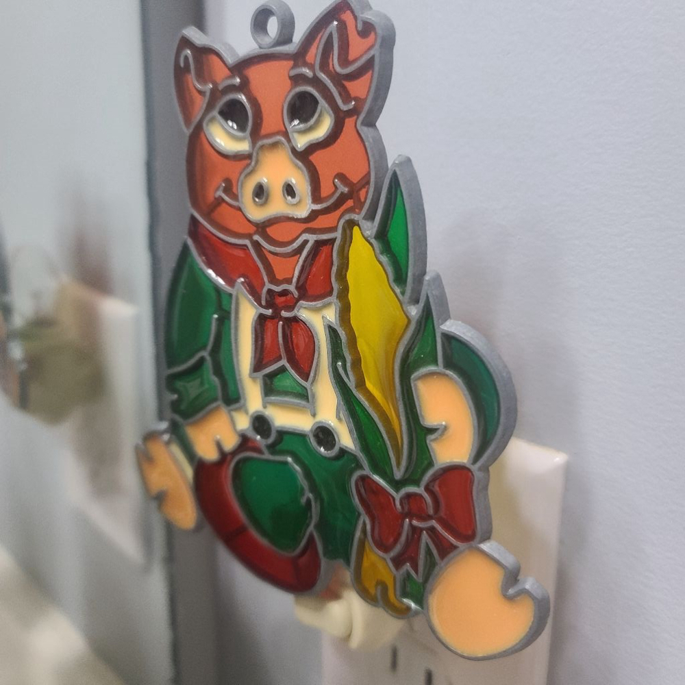 Vintage stained glass Pig Night Light